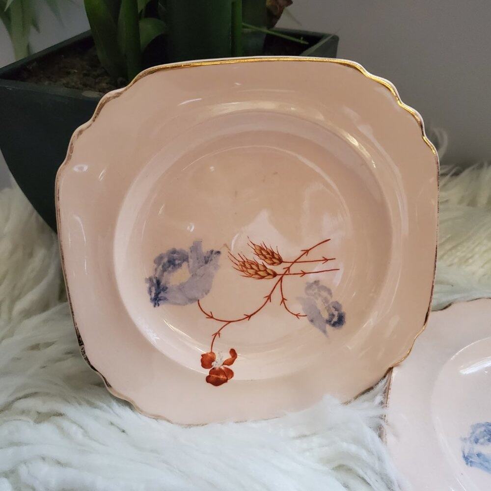 Royal Beige Ware 6.5" Legion Blue Poppy Flower Bread Plate Set (2)